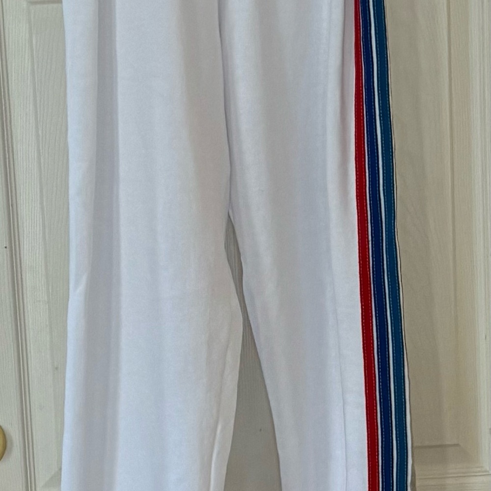 Aviator Nation White Joggers with Red and Blue Stripes